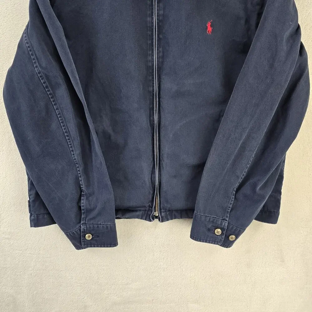 Vintage Polo Ralph Lauren Harrington Jacket Mens XL Navy Blue Plaid Collar 90s